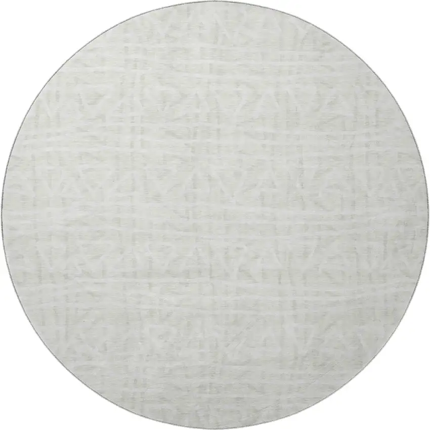 8' Ivory And Beige Geometric Washable Round Rug With UV Protection Photo 4