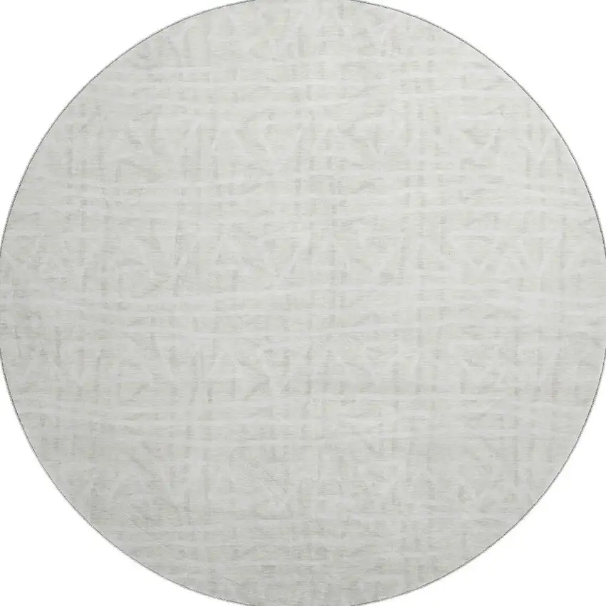 8' Ivory And Beige Geometric Washable Round Rug With UV Protection Photo 3