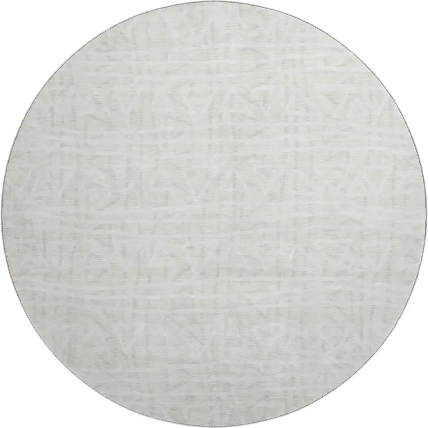 8' Ivory And Beige Geometric Washable Round Rug With UV Protection Photo 1