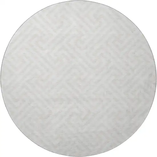8' Ivory And Beige Geometric Washable Round Rug With UV Protection Photo 4