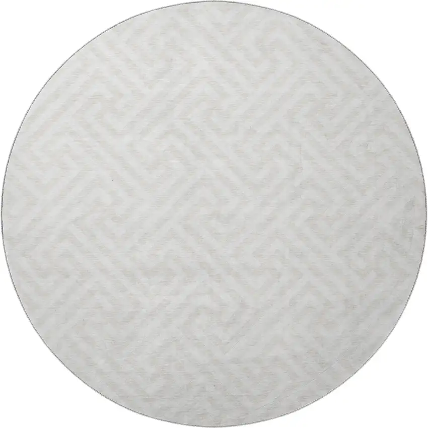 8' Ivory And Beige Geometric Washable Round Rug With UV Protection Photo 4