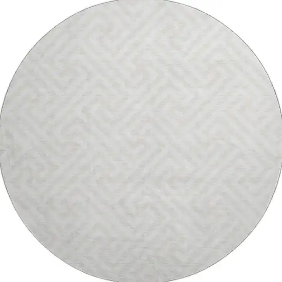 8' Ivory And Beige Geometric Washable Round Rug With UV Protection Photo 3