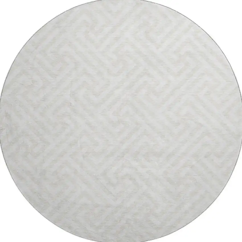 8' Ivory And Beige Geometric Washable Round Rug With UV Protection Photo 3