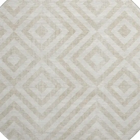 8' Ivory And Beige Geometric Washable Round Rug With UV Protection Photo 3
