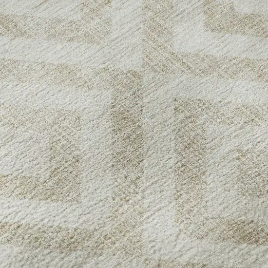 8' Ivory And Beige Geometric Washable Round Rug With UV Protection Photo 9