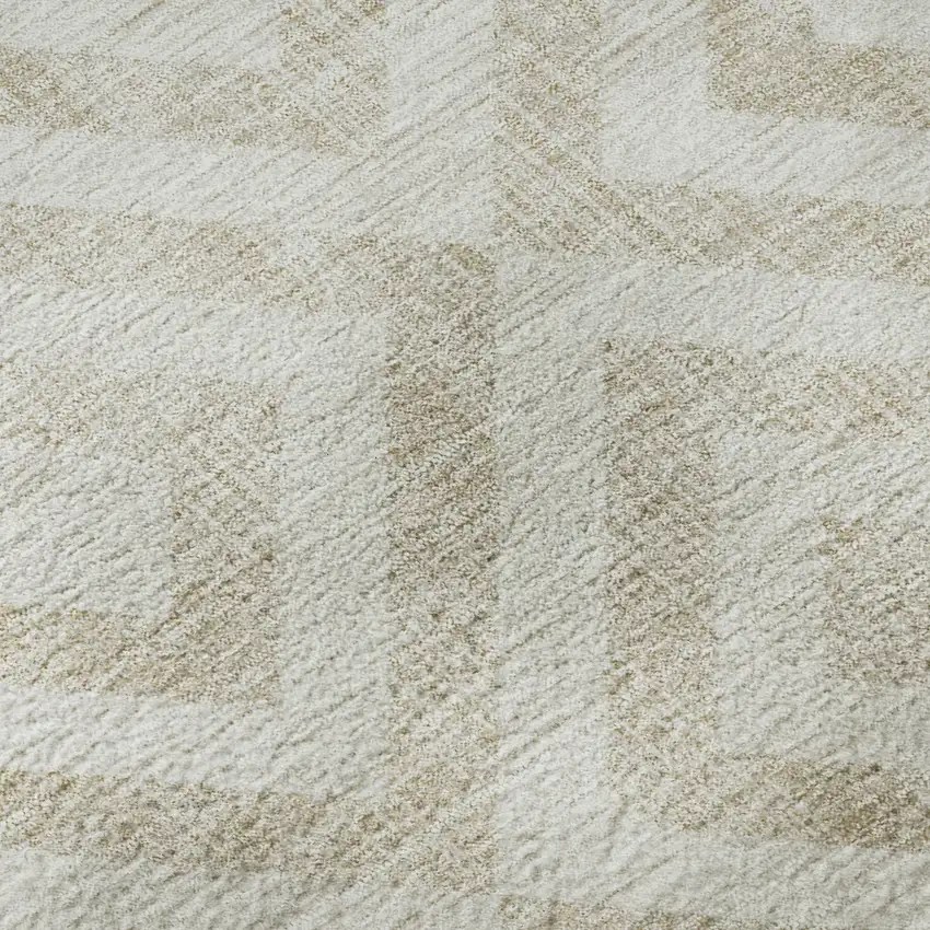 8' Ivory And Beige Geometric Washable Round Rug With UV Protection Photo 9