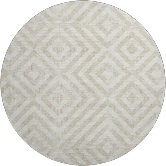 8' Ivory And Beige Geometric Washable Round Rug With UV Protection Photo 1