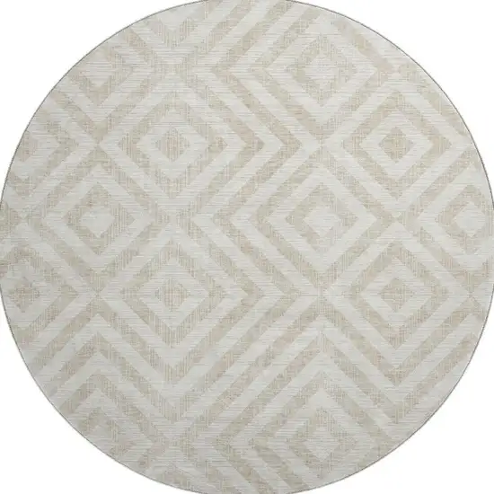 8' Ivory And Beige Geometric Washable Round Rug With UV Protection Photo 4