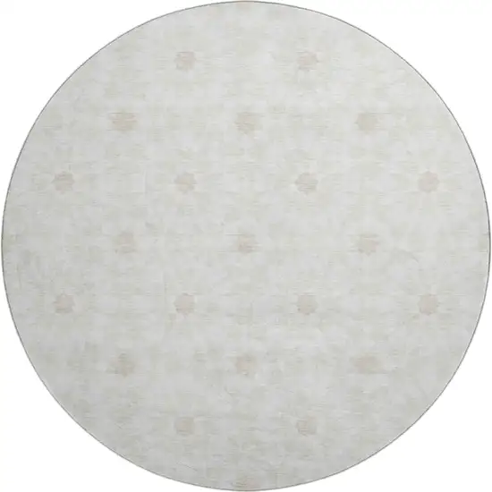 8' Ivory And Beige Geometric Washable Round Rug With UV Protection Photo 1