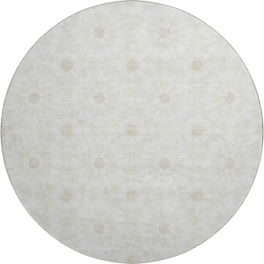 8' Ivory And Beige Geometric Washable Round Rug With UV Protection Photo 1