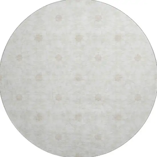 8' Ivory And Beige Geometric Washable Round Rug With UV Protection Photo 4