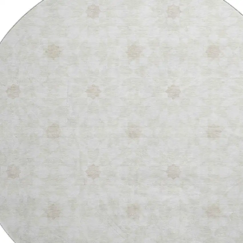 8' Ivory And Beige Geometric Washable Round Rug With UV Protection Photo 3