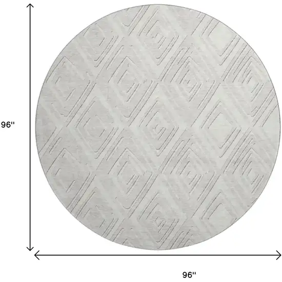8' Ivory And Beige Geometric Washable Round Rug With UV Protection Photo 3