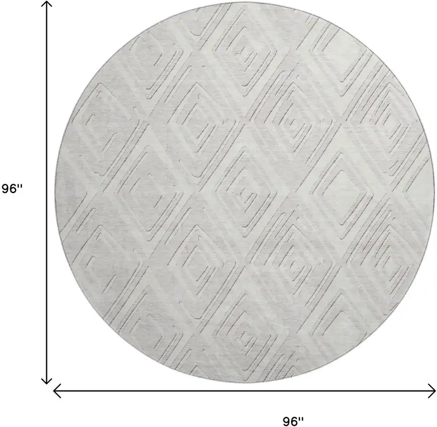 8' Ivory And Beige Geometric Washable Round Rug With UV Protection Photo 3