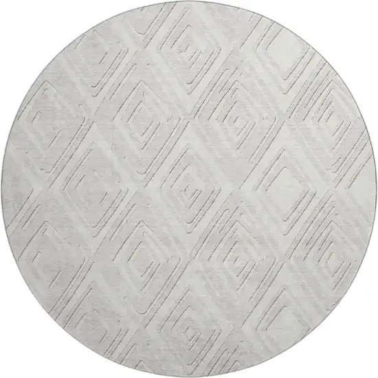 8' Ivory And Beige Geometric Washable Round Rug With UV Protection Photo 2