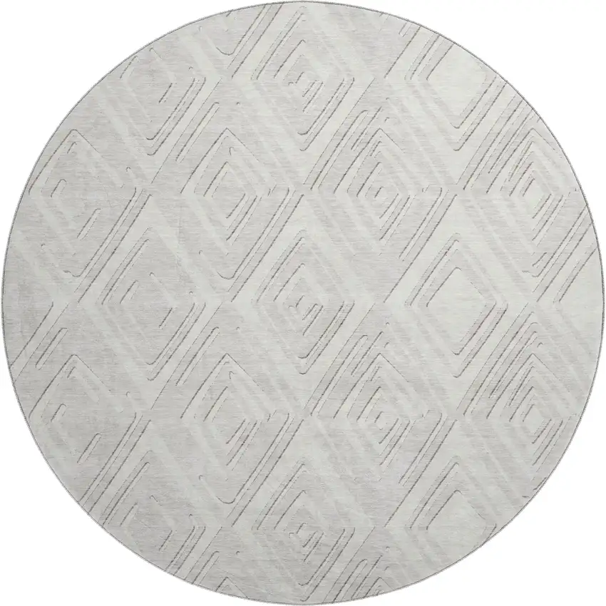 8' Ivory And Beige Geometric Washable Round Rug With UV Protection Photo 2