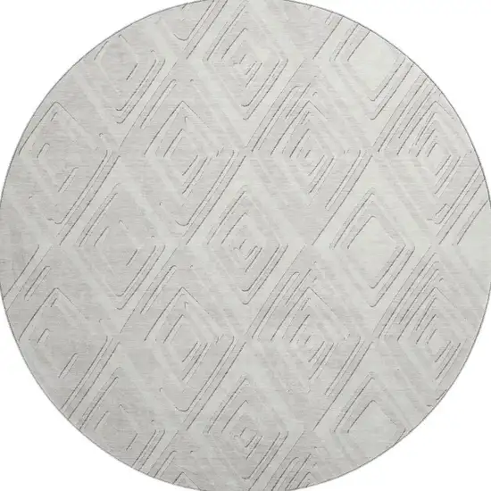 8' Ivory And Beige Geometric Washable Round Rug With UV Protection Photo 5