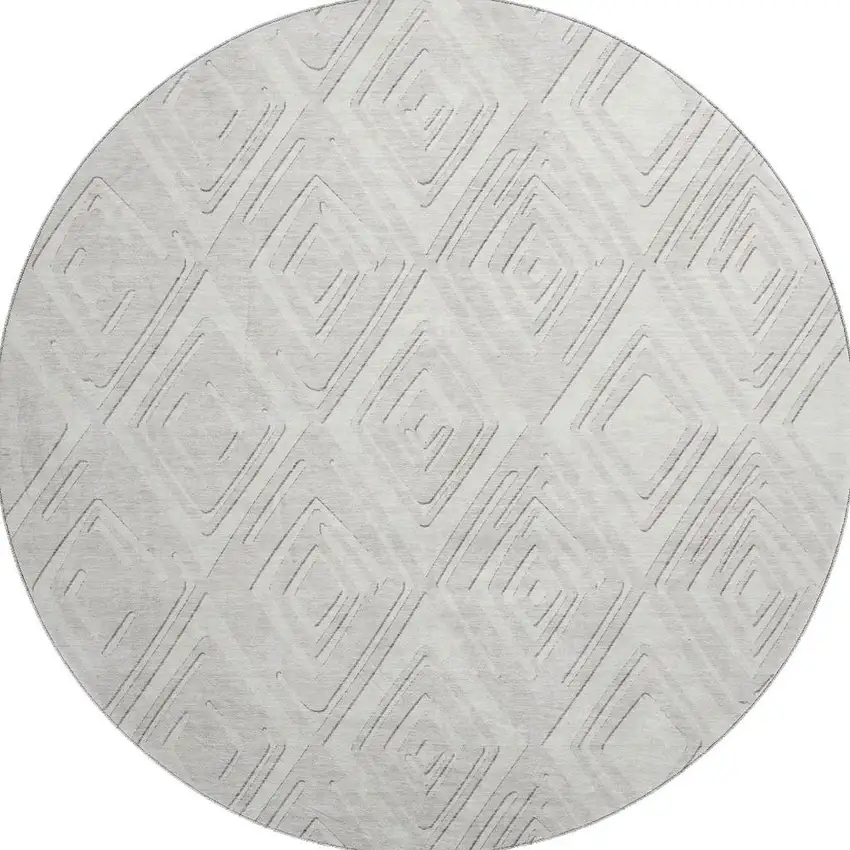 8' Ivory And Beige Geometric Washable Round Rug With UV Protection Photo 5