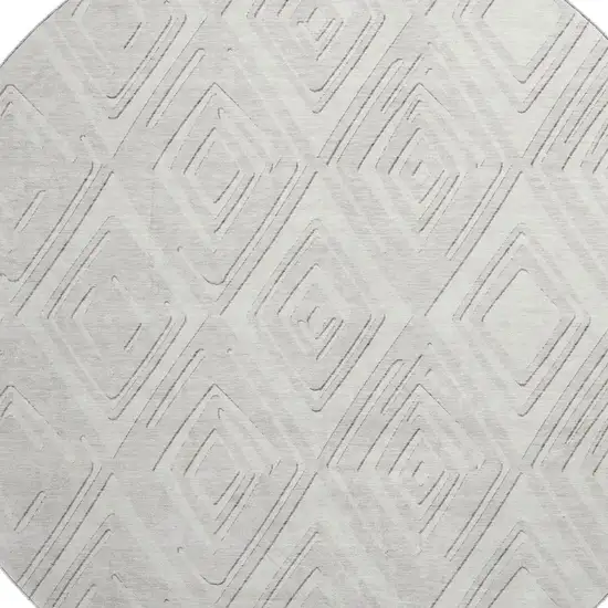 8' Ivory And Beige Geometric Washable Round Rug With UV Protection Photo 4
