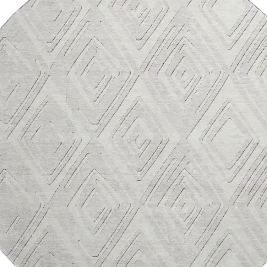 8' Ivory And Beige Geometric Washable Round Rug With UV Protection Photo 4