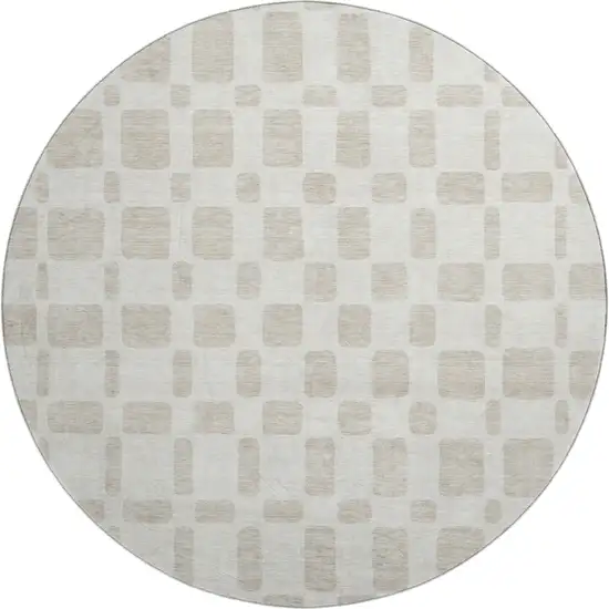 8' Ivory And Beige Geometric Washable Round Rug With UV Protection Photo 1