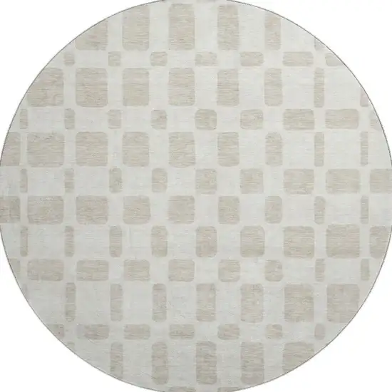 8' Ivory And Beige Geometric Washable Round Rug With UV Protection Photo 4