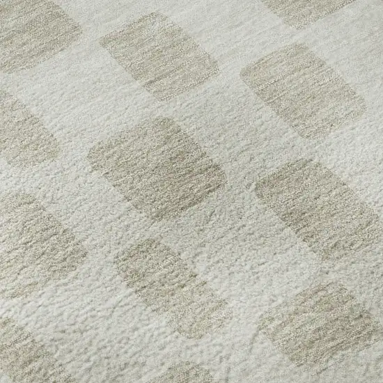 8' Ivory And Beige Geometric Washable Round Rug With UV Protection Photo 9