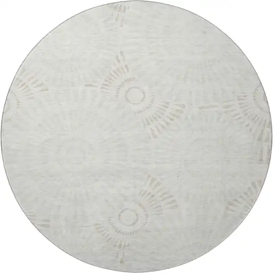 8' Ivory And Beige Geometric Washable Round Rug With UV Protection Photo 4
