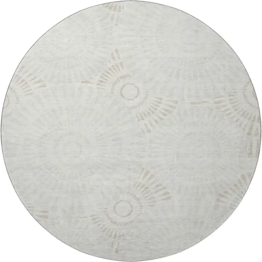8' Ivory And Beige Geometric Washable Round Rug With UV Protection Photo 4