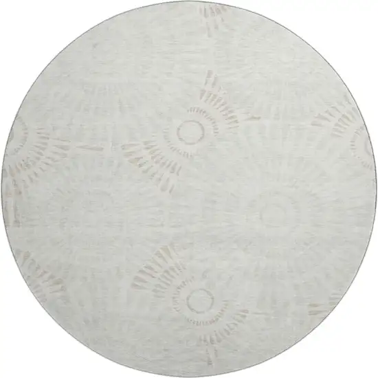 8' Ivory And Beige Geometric Washable Round Rug With UV Protection Photo 1