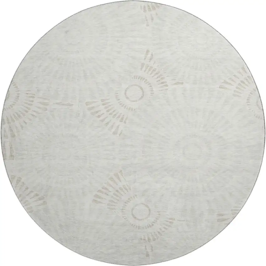 8' Ivory And Beige Geometric Washable Round Rug With UV Protection Photo 1