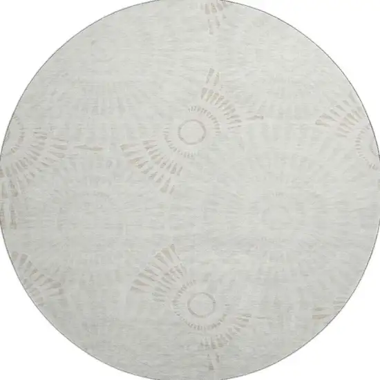 8' Ivory And Beige Geometric Washable Round Rug With UV Protection Photo 3