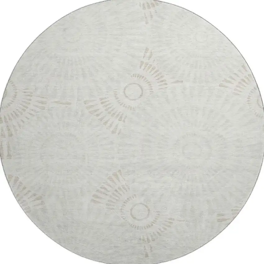 8' Ivory And Beige Geometric Washable Round Rug With UV Protection Photo 3