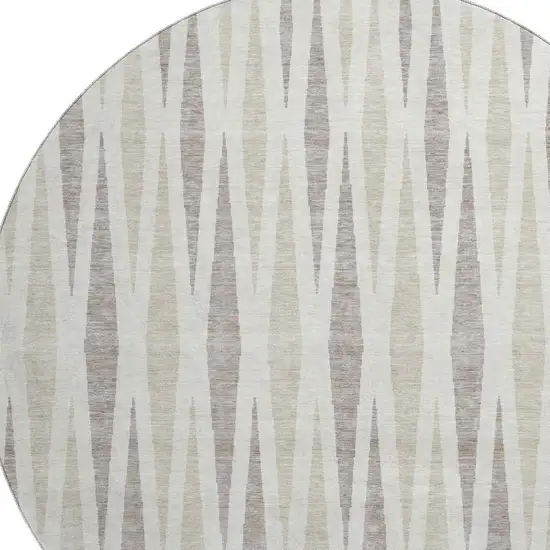 8' Ivory And Beige Geometric Washable Round Rug With UV Protection Photo 3