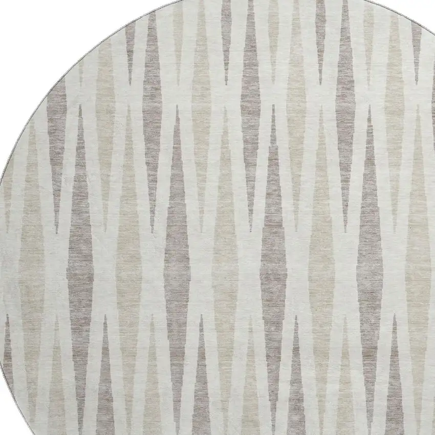 8' Ivory And Beige Geometric Washable Round Rug With UV Protection Photo 3