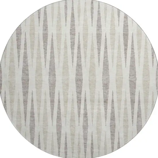 8' Ivory And Beige Geometric Washable Round Rug With UV Protection Photo 4