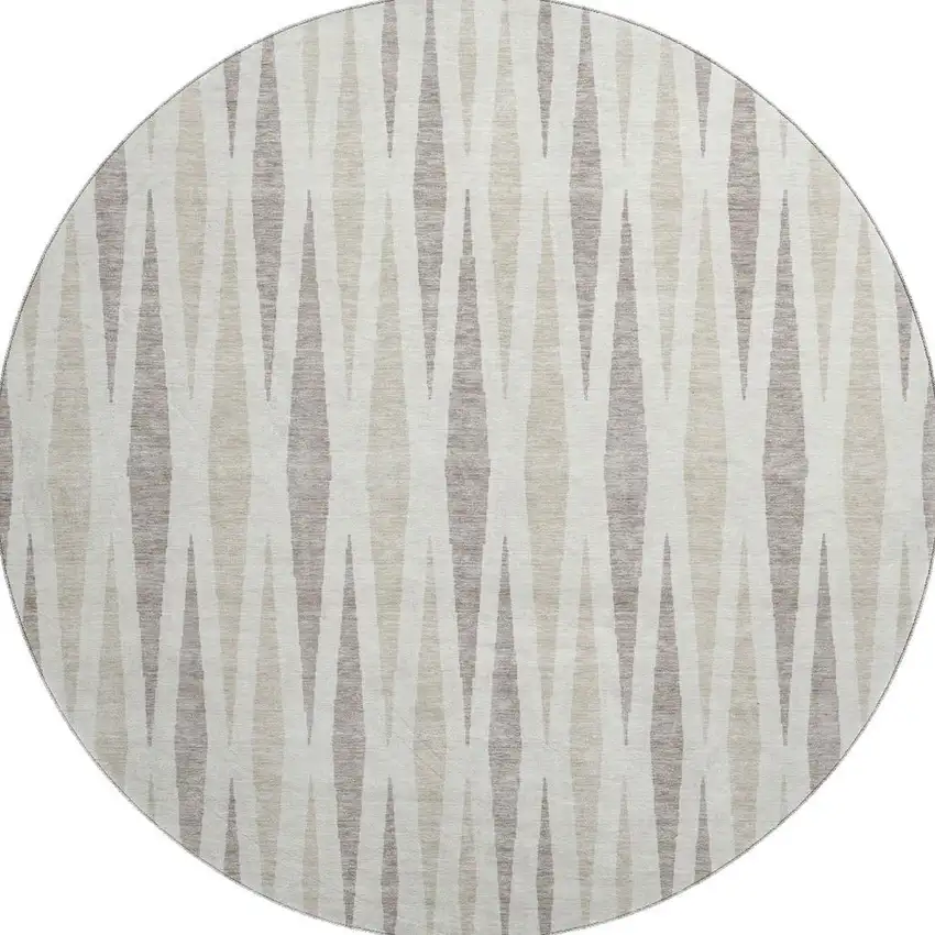 8' Ivory And Beige Geometric Washable Round Rug With UV Protection Photo 4