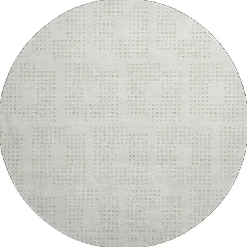 8' Ivory And Beige Geometric Washable Round Rug With UV Protection Photo 4