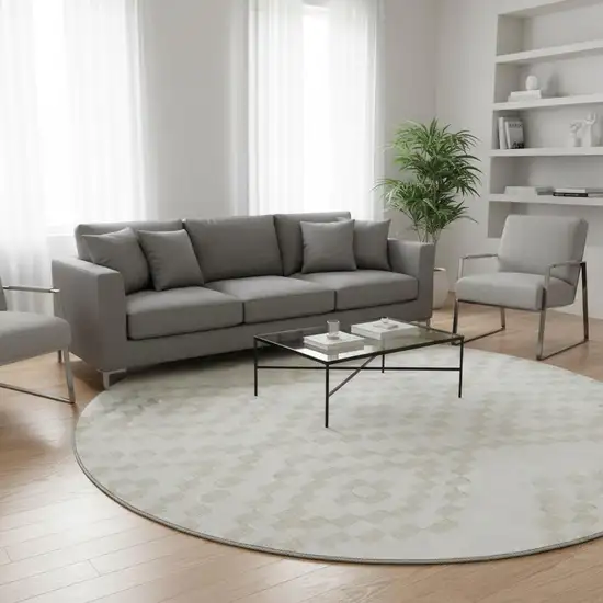 8' Ivory And Beige Geometric Washable Round Rug With UV Protection Photo 2