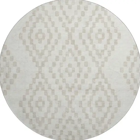 8' Ivory And Beige Geometric Washable Round Rug With UV Protection Photo 3