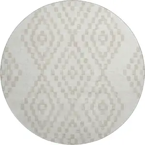 Photo of 8' Ivory And Beige Geometric Washable Round Rug With UV Protection