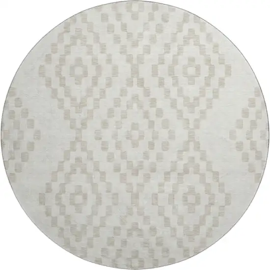8' Ivory And Beige Geometric Washable Round Rug With UV Protection Photo 1