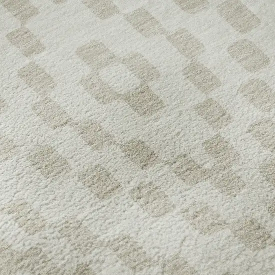 8' Ivory And Beige Geometric Washable Round Rug With UV Protection Photo 9