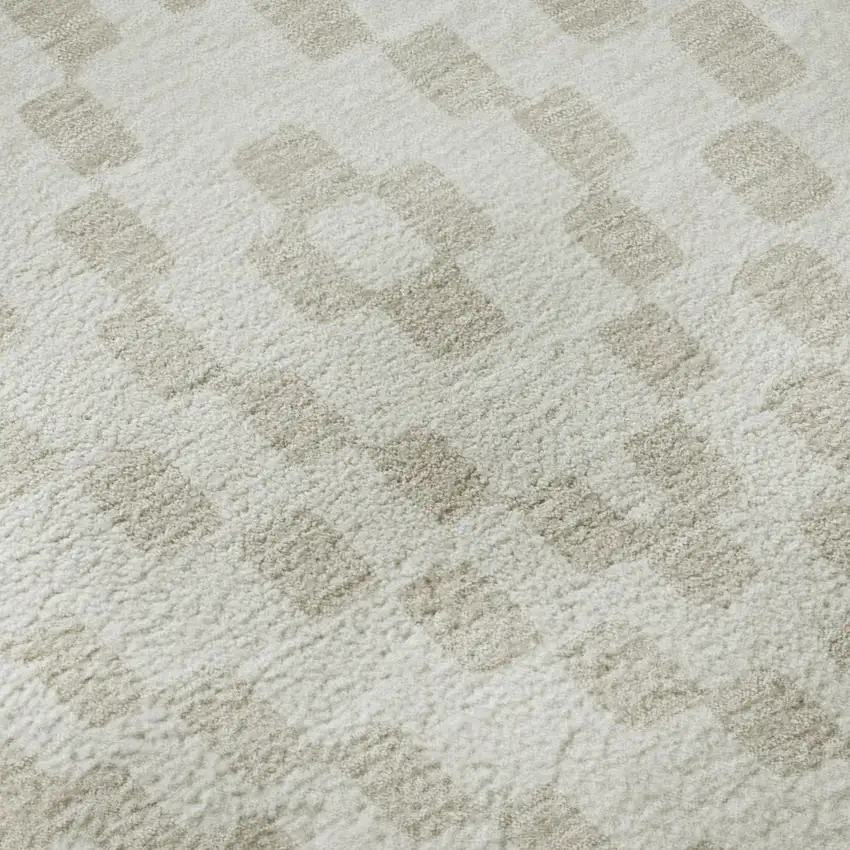 8' Ivory And Beige Geometric Washable Round Rug With UV Protection Photo 9