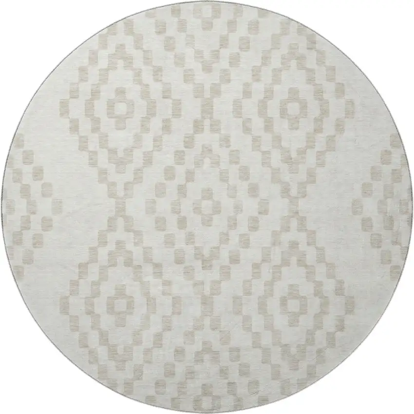8' Ivory And Beige Geometric Washable Round Rug With UV Protection Photo 4