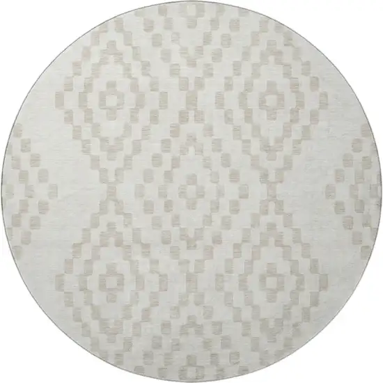 8' Ivory And Beige Geometric Washable Round Rug With UV Protection Photo 4