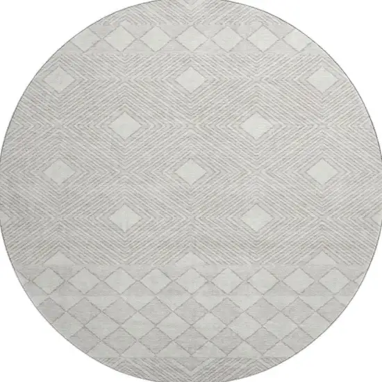 8' Ivory And Beige Geometric Washable Round Rug With UV Protection Photo 3