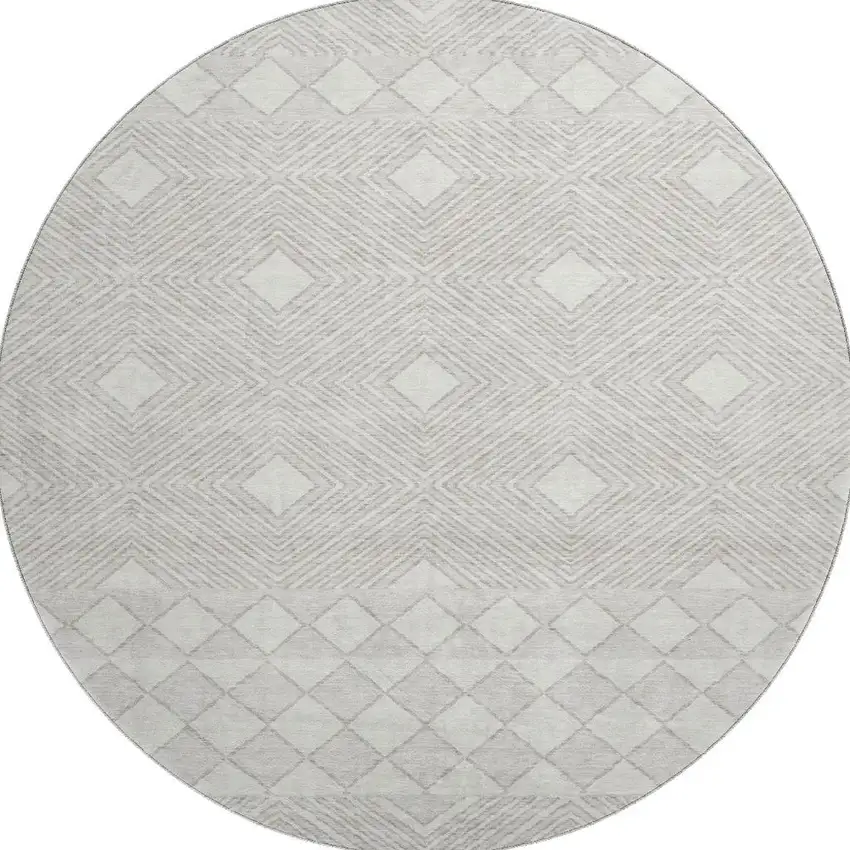 8' Ivory And Beige Geometric Washable Round Rug With UV Protection Photo 3