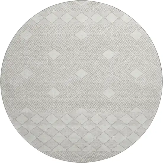 8' Ivory And Beige Geometric Washable Round Rug With UV Protection Photo 1