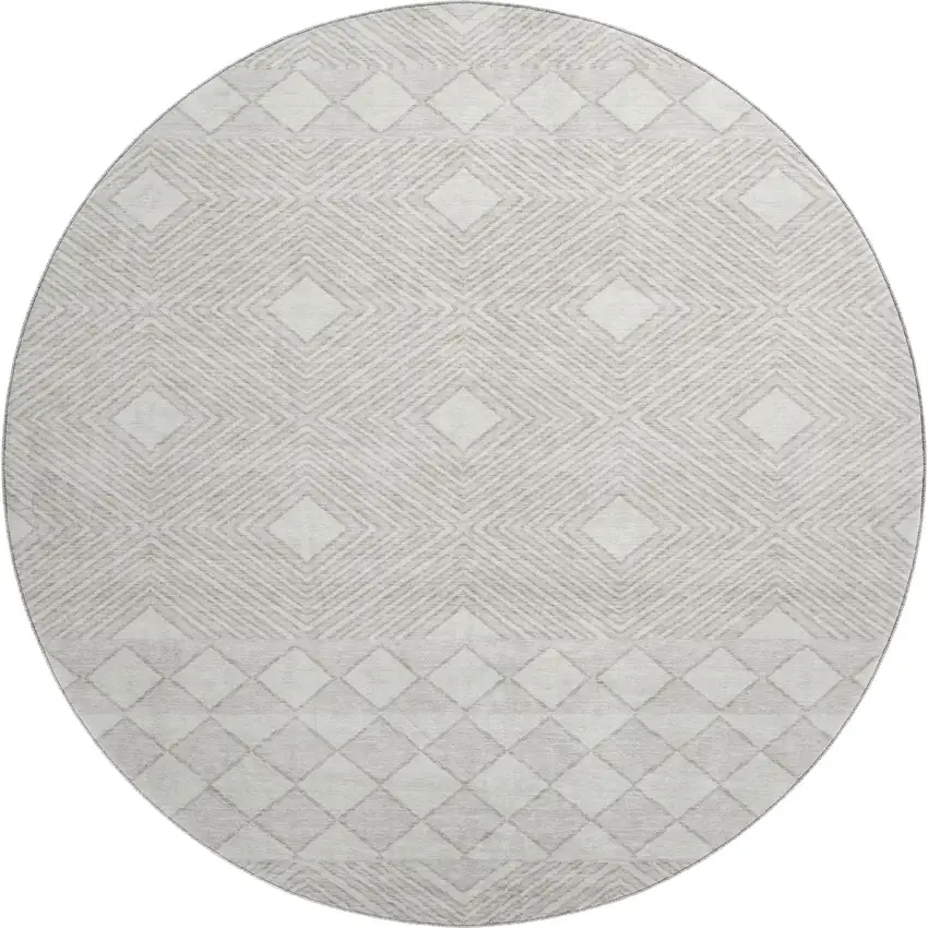 8' Ivory And Beige Geometric Washable Round Rug With UV Protection Photo 1